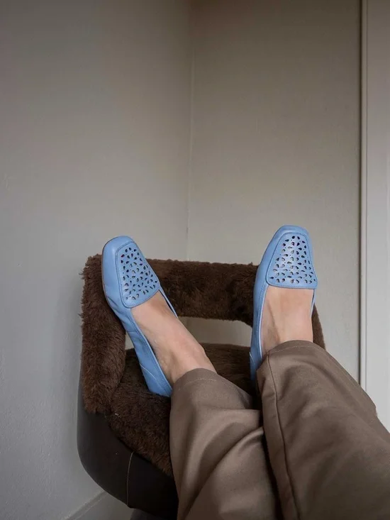 Bandolino Light Blue Laser Cut Loafers - Picture 10 of 11